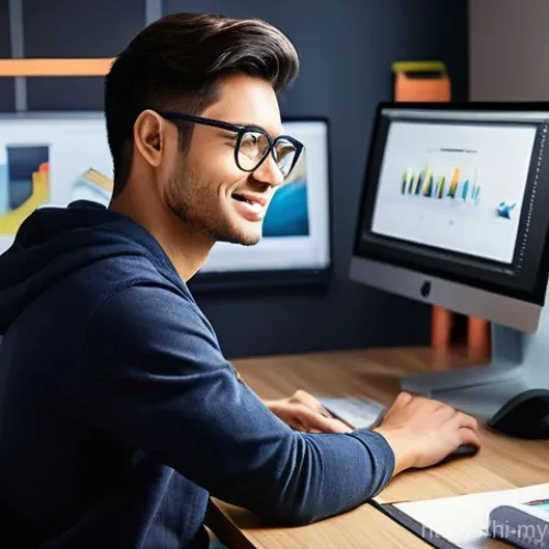 Home 18 굿즈 제작 시 필수 해상도 가이드 - **Prompt 1: Professional Designer Crafting High-Resolution Merchandise**
"A talented young graph...