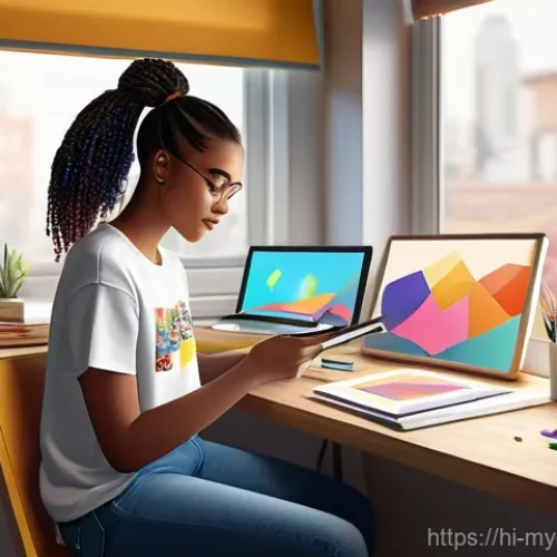 Home 17 굿즈 제작 가능한 사이트 비교 - **Prompt 1: "A young, diverse female artist in her brightly lit home studio, wearing a comfortable b...