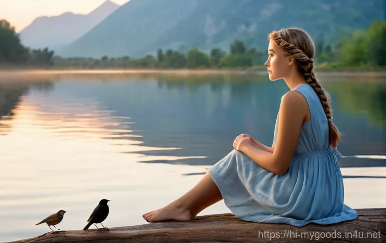 레이저 컷팅을 활용한 굿즈 제작 - **Prompt 1: Serene Lakeside Morning**
"A young woman, approximately 20-25 years old, sits peacef...